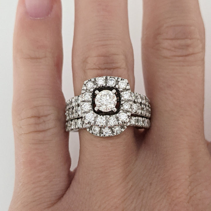 14K WHITE 1.57 CARAT TOTAL WEIGHT SI2 I DIAMOND ROUND (46) HALO ESTATE RING/BAND SET 10.5 GRAMS