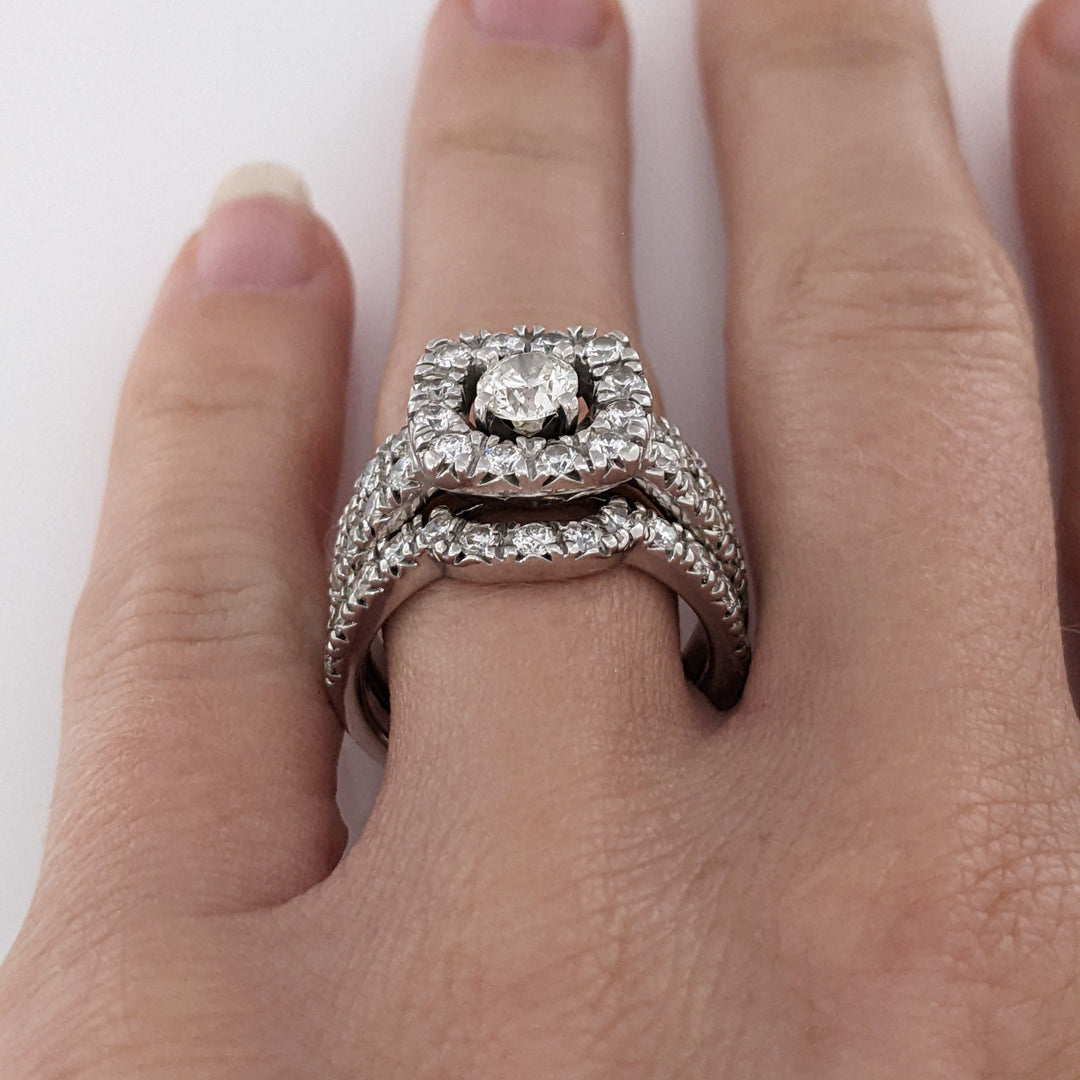 14K WHITE 1.57 CARAT TOTAL WEIGHT SI2 I DIAMOND ROUND (46) HALO ESTATE RING/BAND SET 10.5 GRAMS