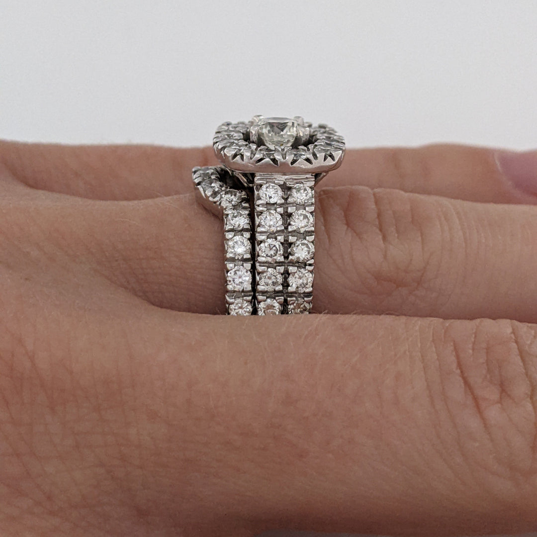 14K WHITE 1.57 CARAT TOTAL WEIGHT SI2 I DIAMOND ROUND (46) HALO ESTATE RING/BAND SET 10.5 GRAMS