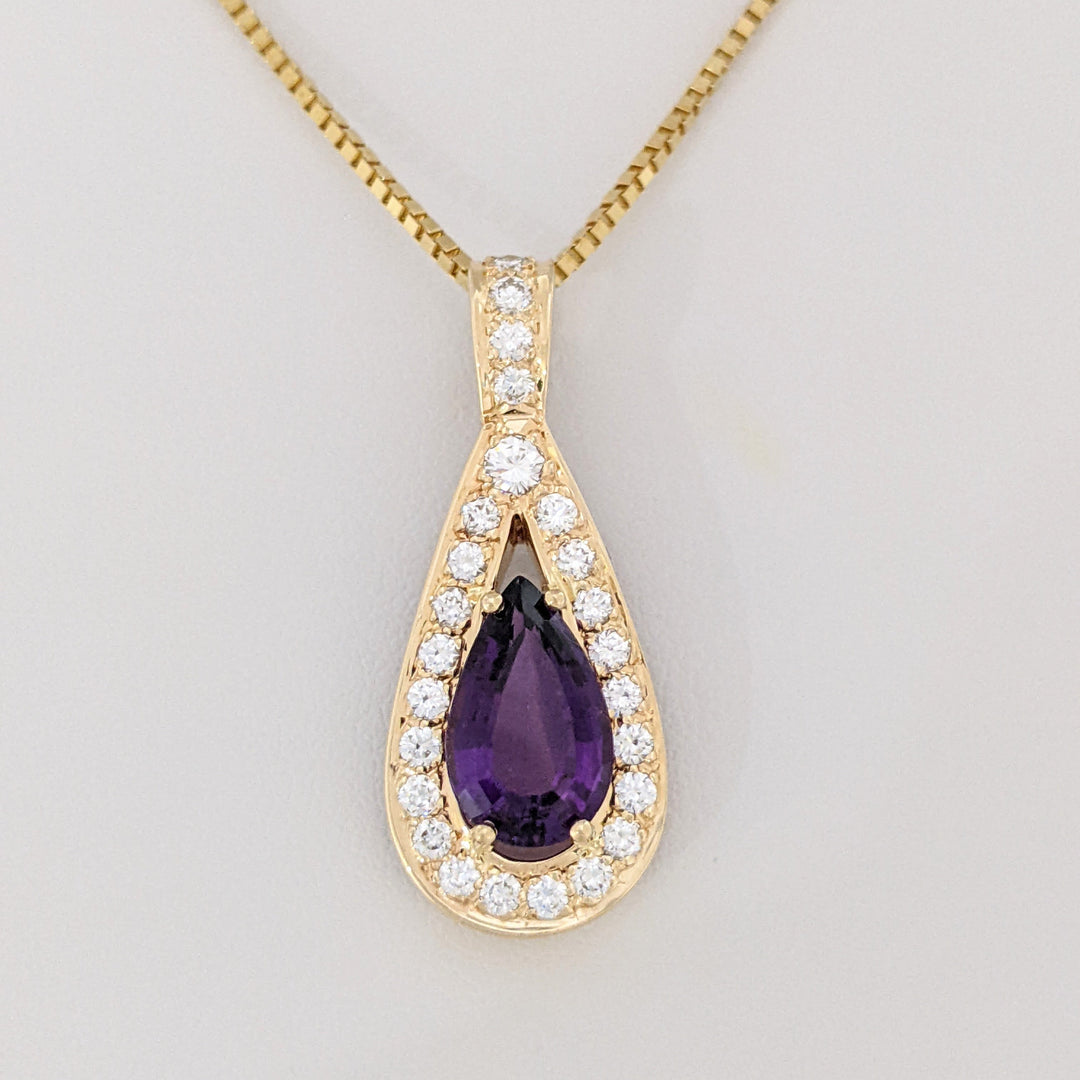 14K AMETHYST PEAR 8X13 WITH .75 DIAMOND TOTAL WEIGHT (25) ROUND ESTATE PENDANT &amp; CHAIN 9.0 GRAMS