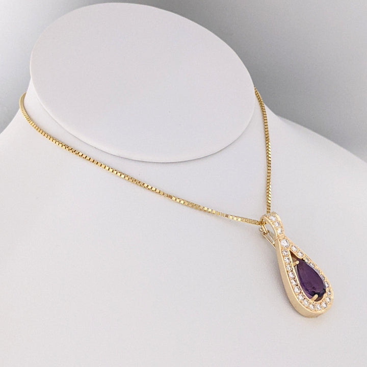 14K AMETHYST PEAR 8X13 WITH .75 DIAMOND TOTAL WEIGHT (25) ROUND ESTATE PENDANT &amp; CHAIN 9.0 GRAMS