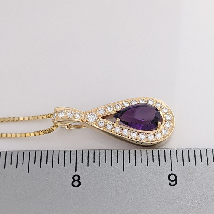 14K AMETHYST PEAR 8X13 WITH .75 DIAMOND TOTAL WEIGHT (25) ROUND ESTATE PENDANT &amp; CHAIN 9.0 GRAMS