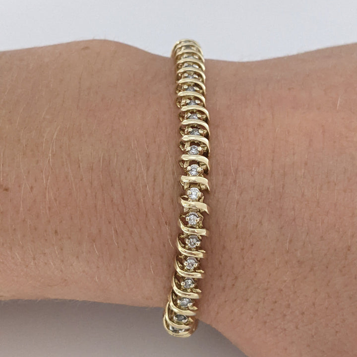 14K 1.10 CARAT TOTAL WEIGHT I1 I DIAMOND ROUND (55) ESTATE BRACELET 12.2 GRAMS