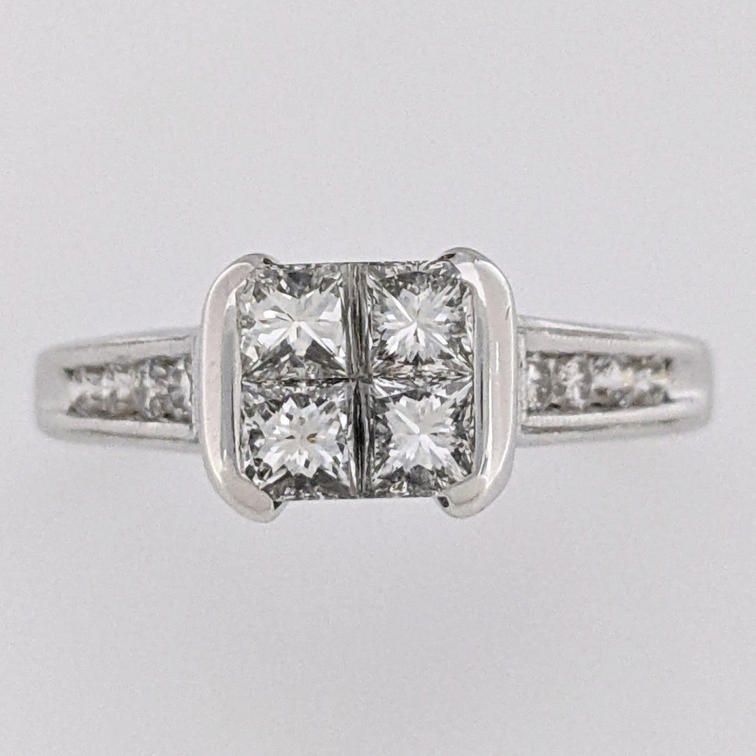 14K WHITE 1.04 CARAT TOTAL WEIGHT SI1 J DIAMOND PRINCESS CUT (4) WITH (8) ROUND ESTATE RING 4.4 GRAMS