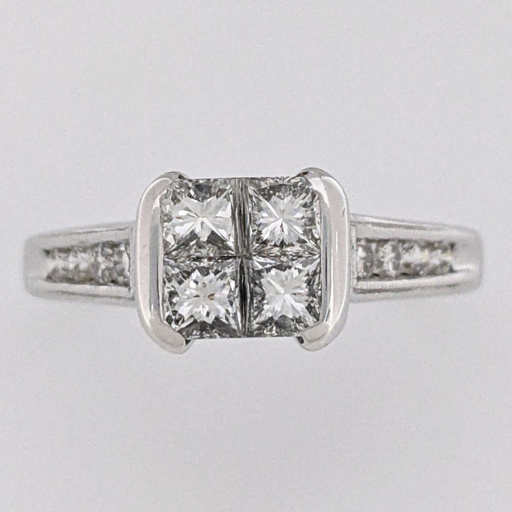 14K WHITE 1.04 CARAT TOTAL WEIGHT SI1 J DIAMOND PRINCESS CUT (4) WITH (8) ROUND ESTATE RING 4.4 GRAMS
