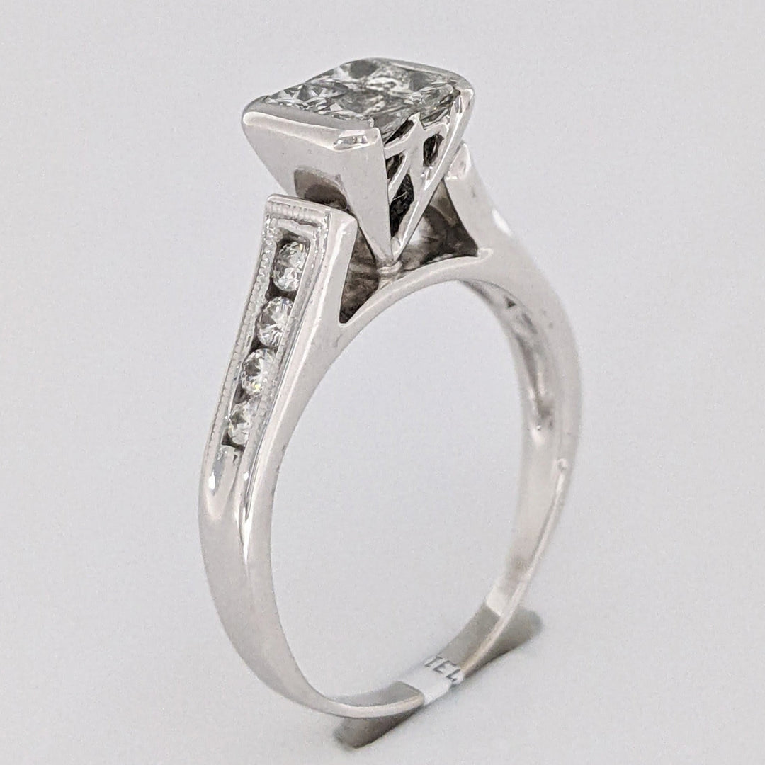 14K WHITE 1.04 CARAT TOTAL WEIGHT SI1 J DIAMOND PRINCESS CUT (4) WITH (8) ROUND ESTATE RING 4.4 GRAMS