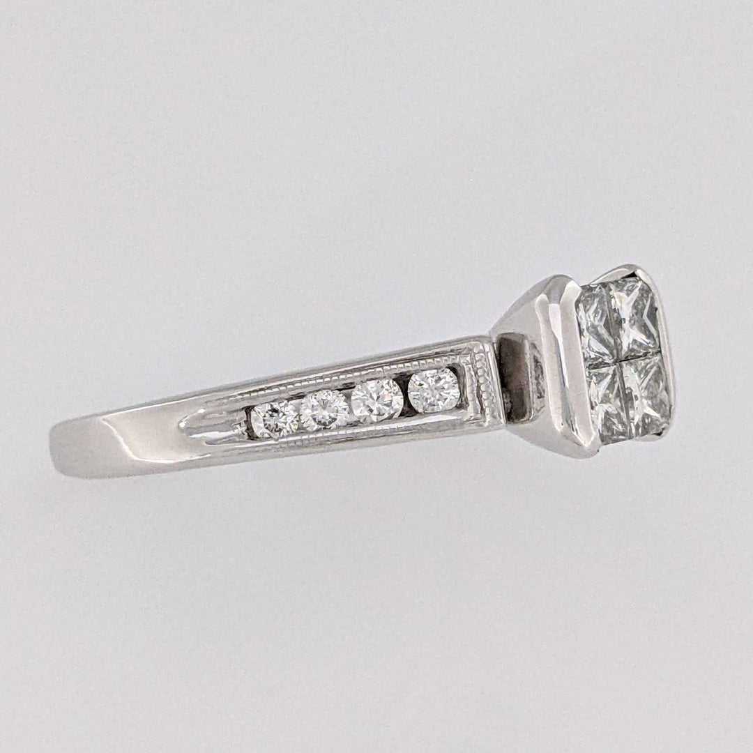 14K WHITE 1.04 CARAT TOTAL WEIGHT SI1 J DIAMOND PRINCESS CUT (4) WITH (8) ROUND ESTATE RING 4.4 GRAMS