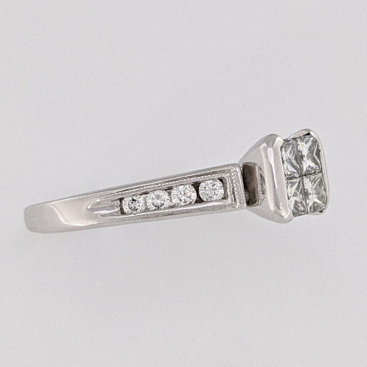 14K WHITE 1.04 CARAT TOTAL WEIGHT SI1 J DIAMOND PRINCESS CUT (4) WITH (8) ROUND ESTATE RING 4.4 GRAMS
