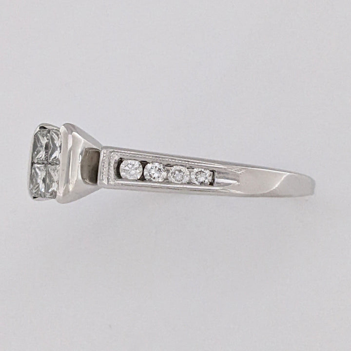 14K WHITE 1.04 CARAT TOTAL WEIGHT SI1 J DIAMOND PRINCESS CUT (4) WITH (8) ROUND ESTATE RING 4.4 GRAMS