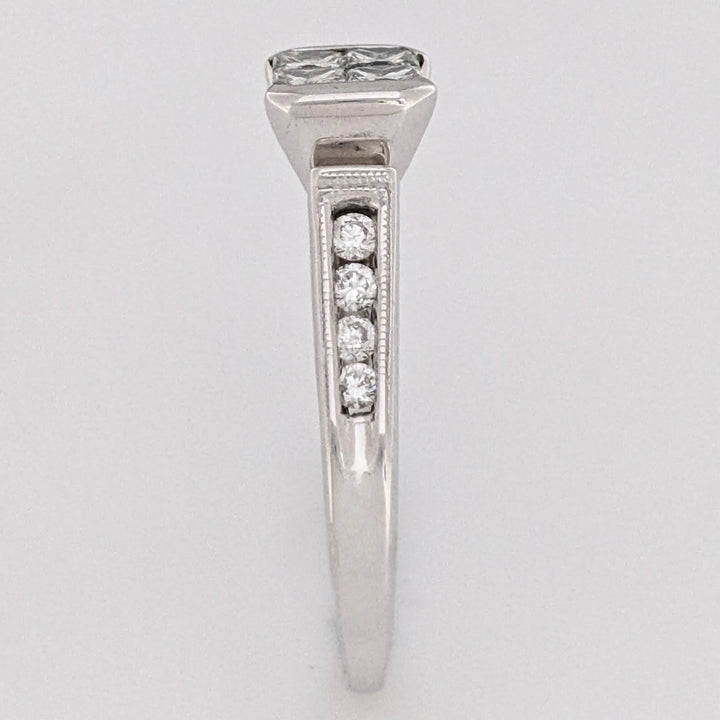14K WHITE 1.04 CARAT TOTAL WEIGHT SI1 J DIAMOND PRINCESS CUT (4) WITH (8) ROUND ESTATE RING 4.4 GRAMS