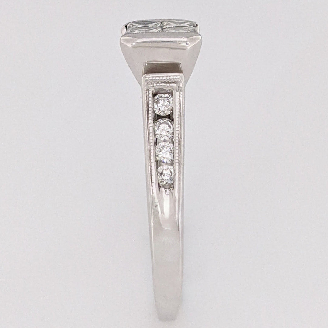 14K WHITE 1.04 CARAT TOTAL WEIGHT SI1 J DIAMOND PRINCESS CUT (4) WITH (8) ROUND ESTATE RING 4.4 GRAMS
