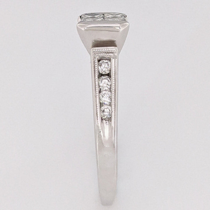 14K WHITE 1.04 CARAT TOTAL WEIGHT SI1 J DIAMOND PRINCESS CUT (4) WITH (8) ROUND ESTATE RING 4.4 GRAMS