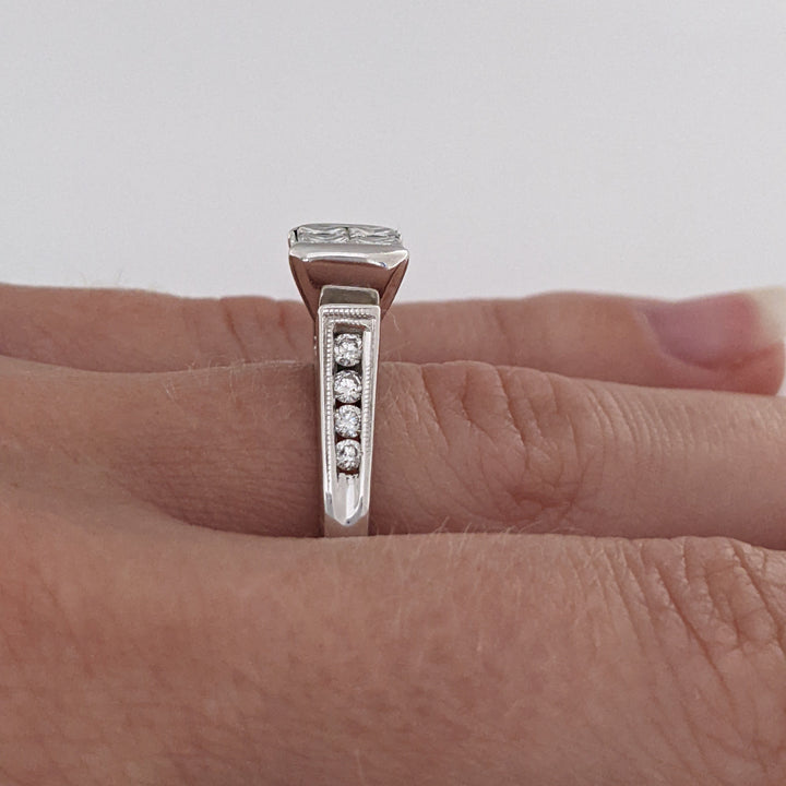 14K WHITE 1.04 CARAT TOTAL WEIGHT SI1 J DIAMOND PRINCESS CUT (4) WITH (8) ROUND ESTATE RING 4.4 GRAMS