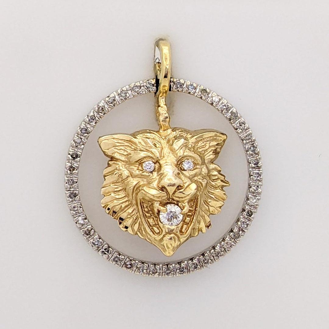 14K TWO-TONE .55 CARAT TOTAL WEIGHT SI1 H DIAMOND ROUND (47) WOLF ESTATE PENDANT 7.6 GRAMS