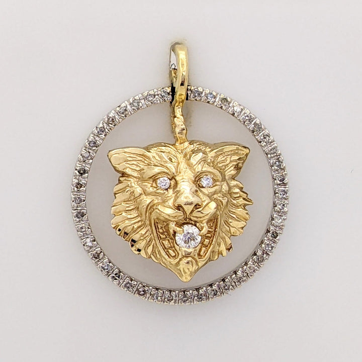 14K TWO-TONE .55 CARAT TOTAL WEIGHT SI1 H DIAMOND ROUND (47) WOLF ESTATE PENDANT 7.6 GRAMS