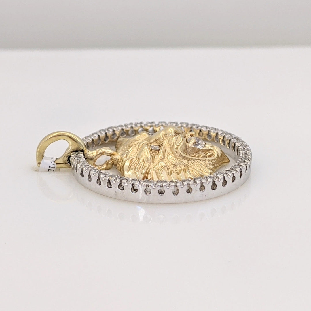14K TWO-TONE .55 CARAT TOTAL WEIGHT SI1 H DIAMOND ROUND (47) WOLF ESTATE PENDANT 7.6 GRAMS