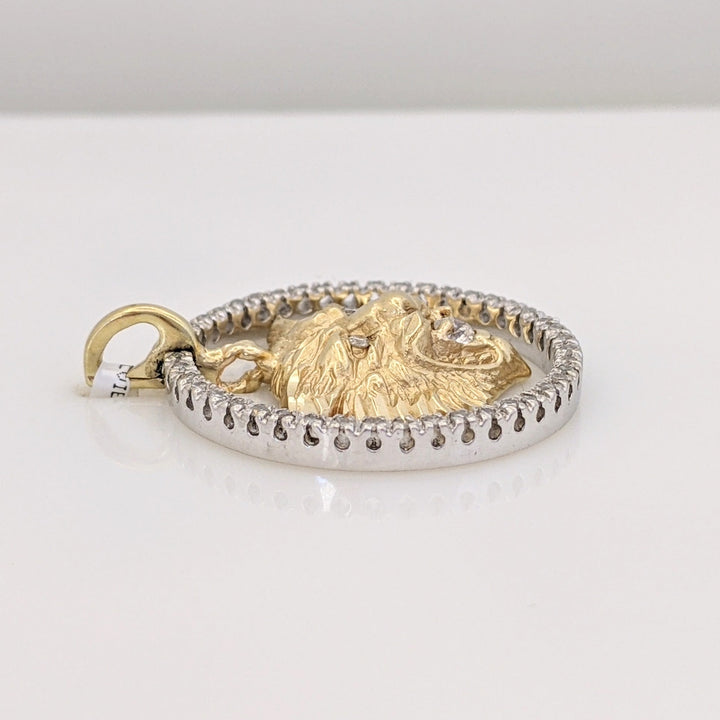 14K TWO-TONE .55 CARAT TOTAL WEIGHT SI1 H DIAMOND ROUND (47) WOLF ESTATE PENDANT 7.6 GRAMS