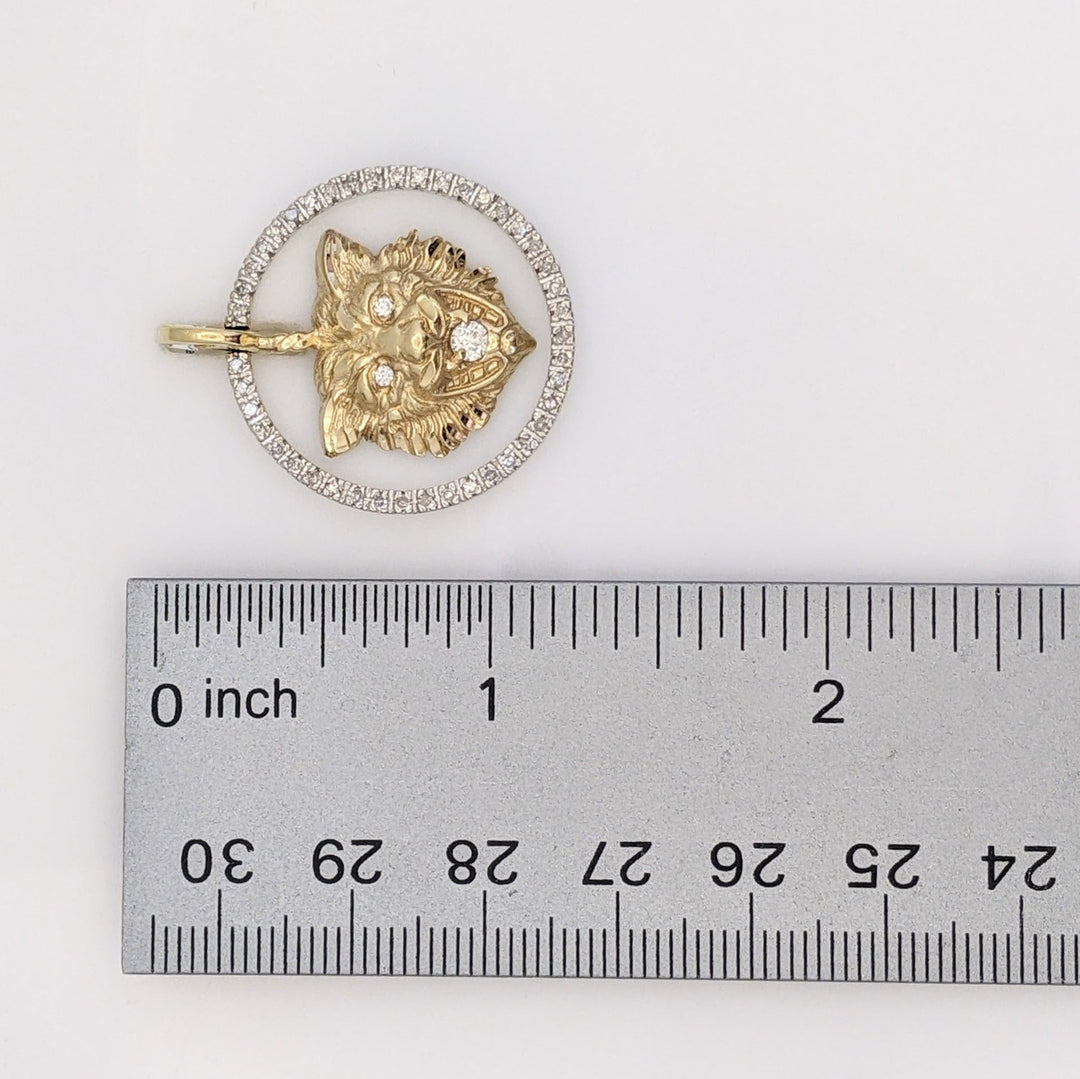 14K TWO-TONE .55 CARAT TOTAL WEIGHT SI1 H DIAMOND ROUND (47) WOLF ESTATE PENDANT 7.6 GRAMS