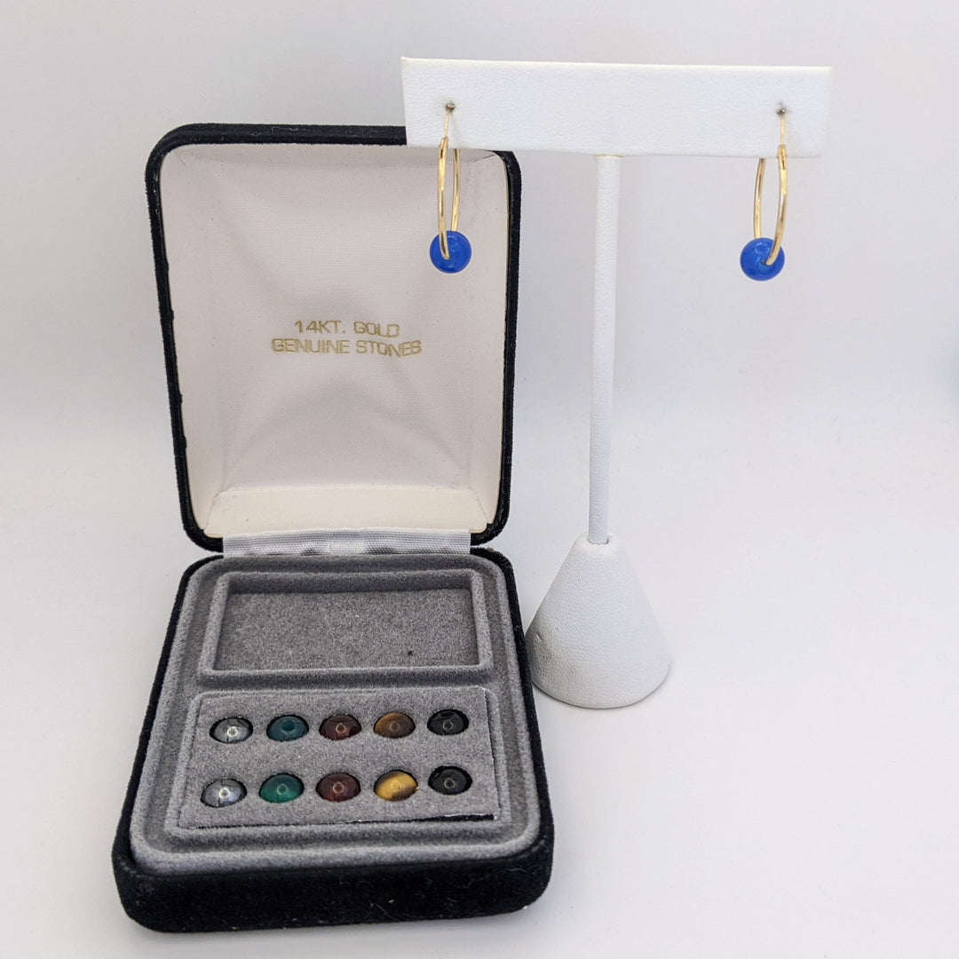 14K HOOPS WITH (10) INTERCHANGEABLE BEAD ESTATE EARRINGS 0.4 GRAMS