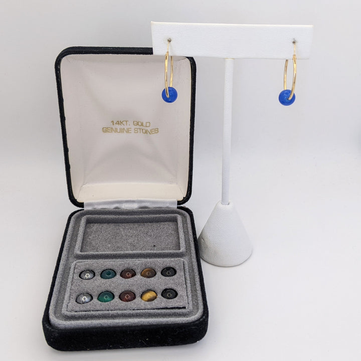 14K HOOPS WITH (10) INTERCHANGEABLE BEAD ESTATE EARRINGS 0.4 GRAMS