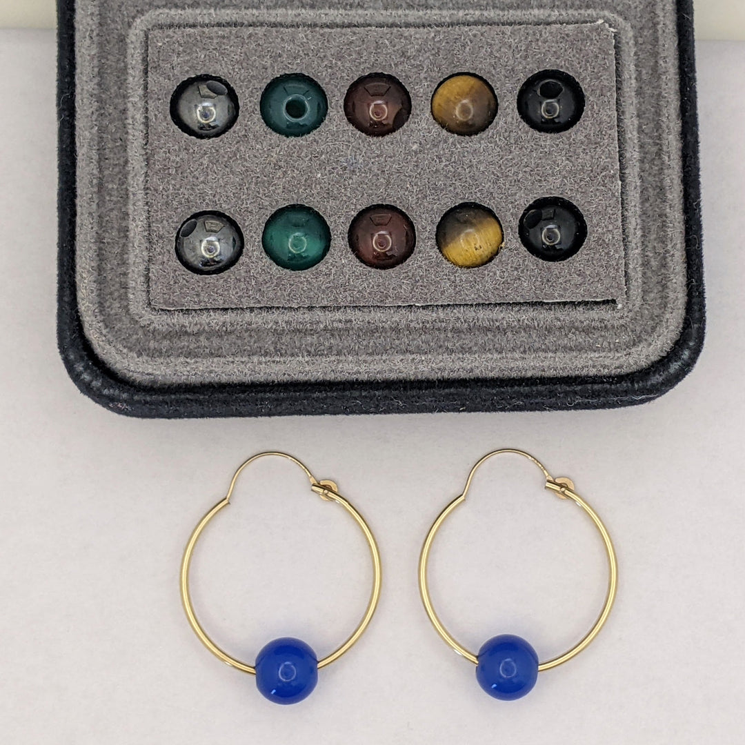 14K HOOPS WITH (10) INTERCHANGEABLE BEAD ESTATE EARRINGS 0.4 GRAMS