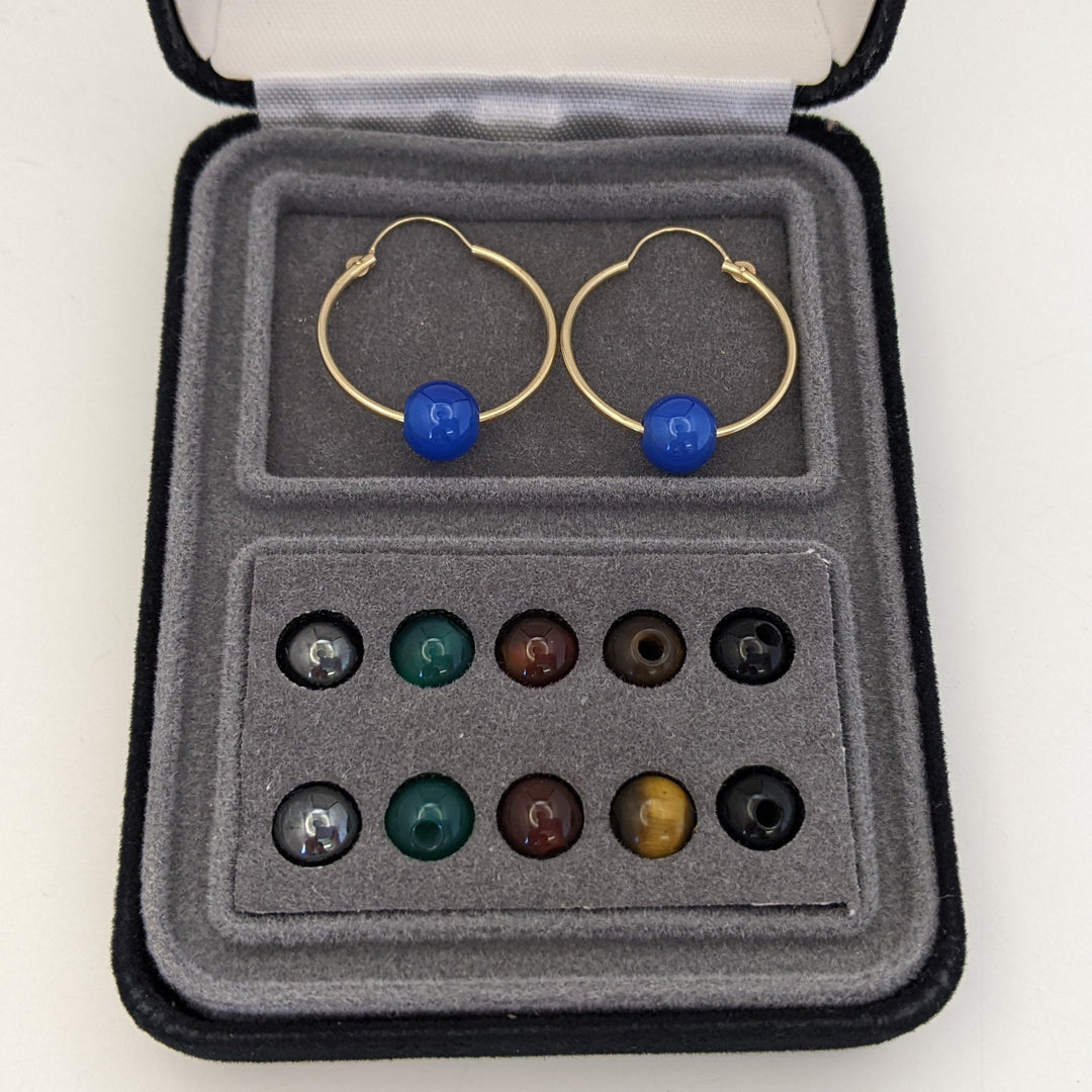 14K HOOPS WITH (10) INTERCHANGEABLE BEAD ESTATE EARRINGS 0.4 GRAMS