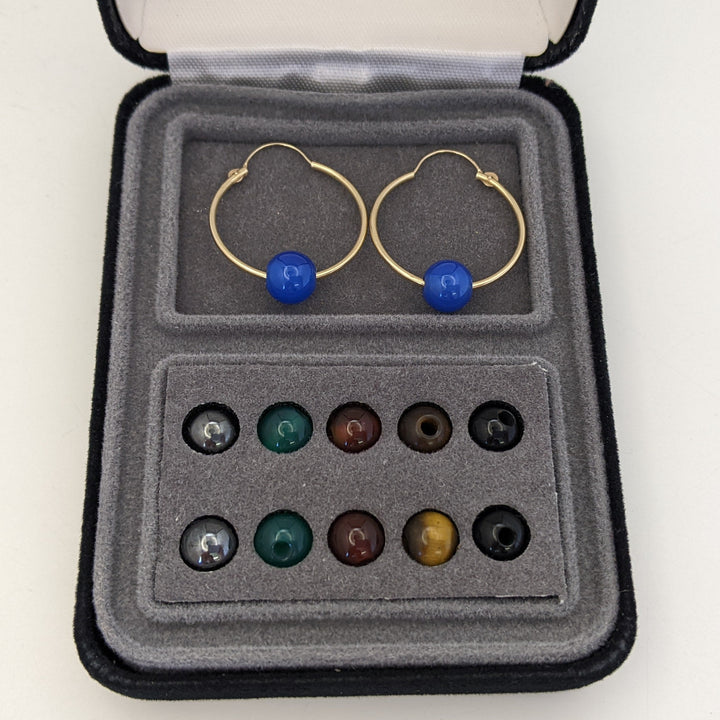 14K HOOPS WITH (10) INTERCHANGEABLE BEAD ESTATE EARRINGS 0.4 GRAMS