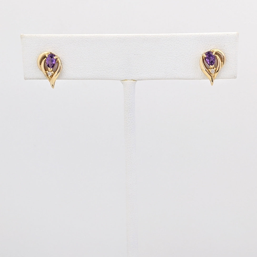 14K AMETHYST PEAR 3X4 WITH MELEE ESTATE EARRINGS 1.5 GRAMS