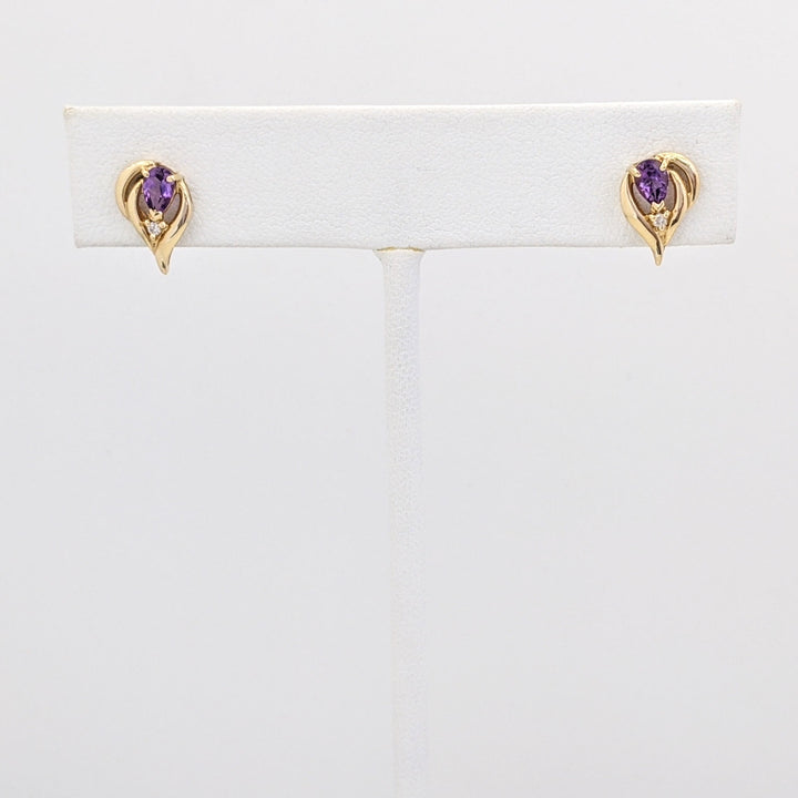 14K AMETHYST PEAR 3X4 WITH MELEE ESTATE EARRINGS 1.5 GRAMS