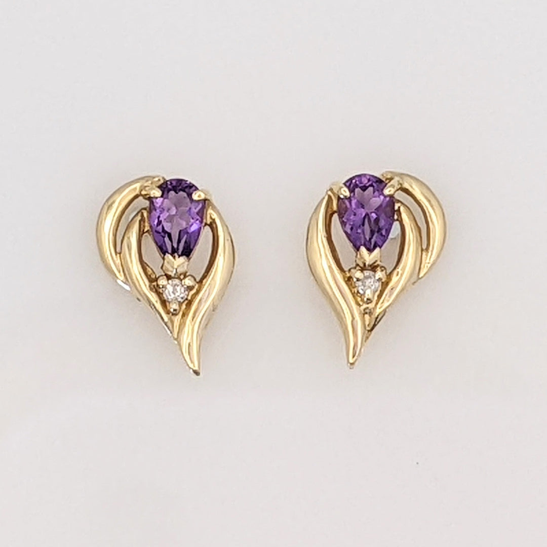 14K AMETHYST PEAR 3X4 WITH MELEE ESTATE EARRINGS 1.5 GRAMS