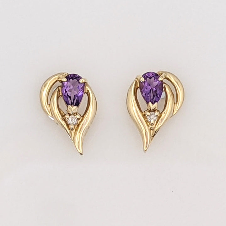 14K AMETHYST PEAR 3X4 WITH MELEE ESTATE EARRINGS 1.5 GRAMS