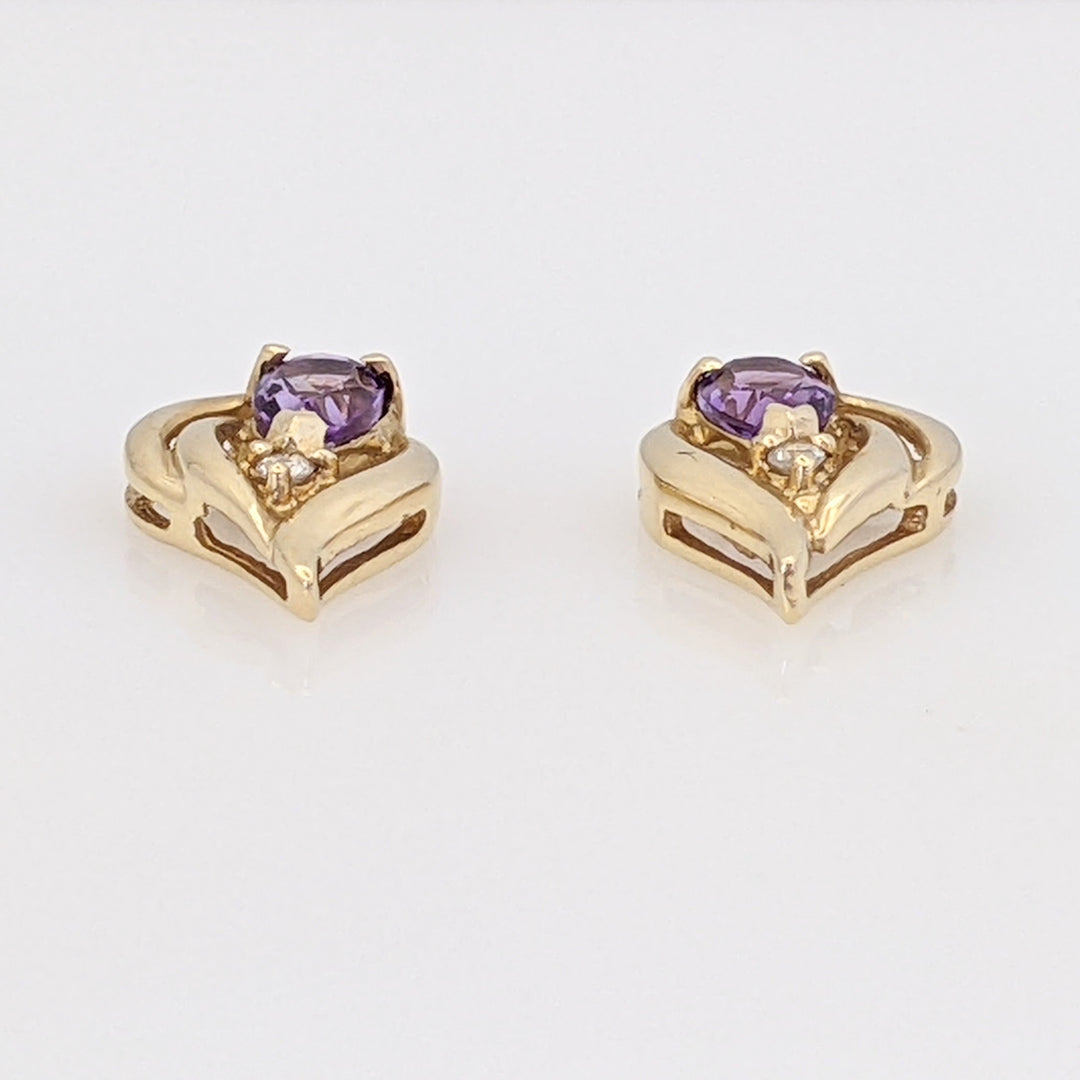 14K AMETHYST PEAR 3X4 WITH MELEE ESTATE EARRINGS 1.5 GRAMS