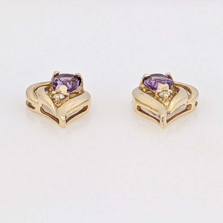 14K AMETHYST PEAR 3X4 WITH MELEE ESTATE EARRINGS 1.5 GRAMS