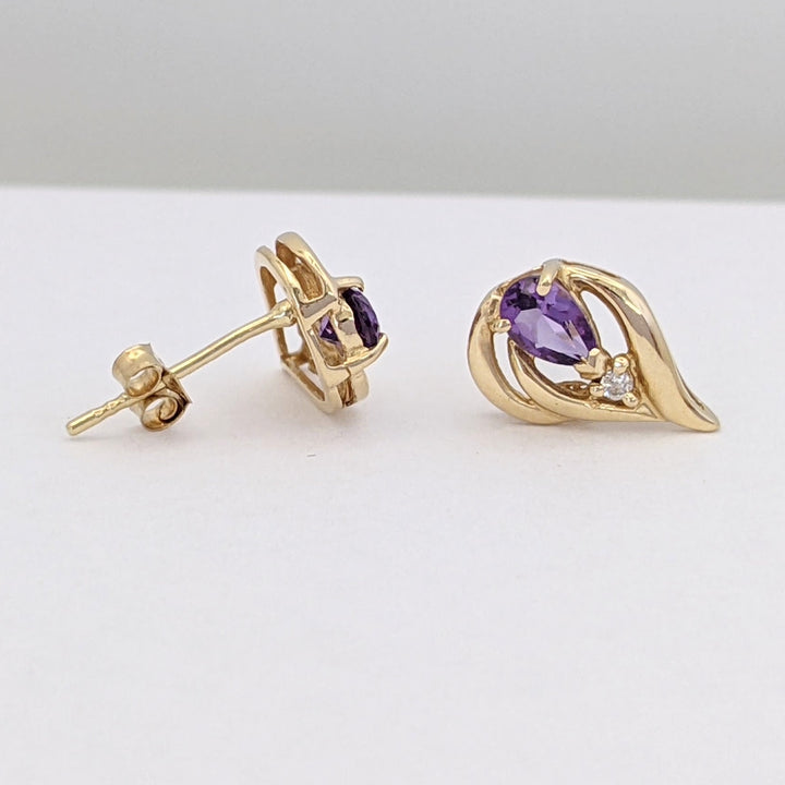 14K AMETHYST PEAR 3X4 WITH MELEE ESTATE EARRINGS 1.5 GRAMS