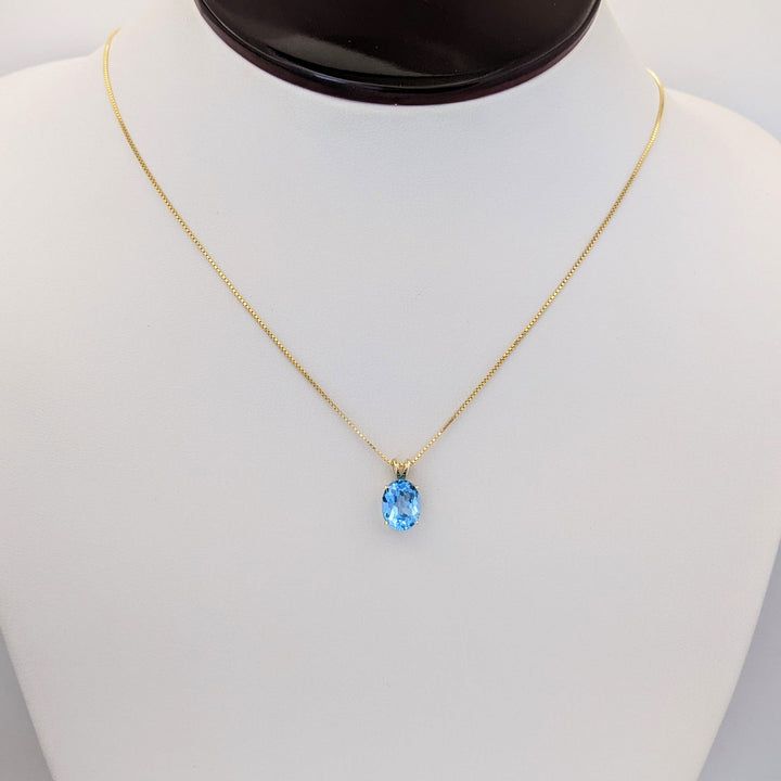 14K BLUE TOPAZ OVAL 7X9 ESTATE PENDANT &amp; CHAIN 2.6 GRAMS