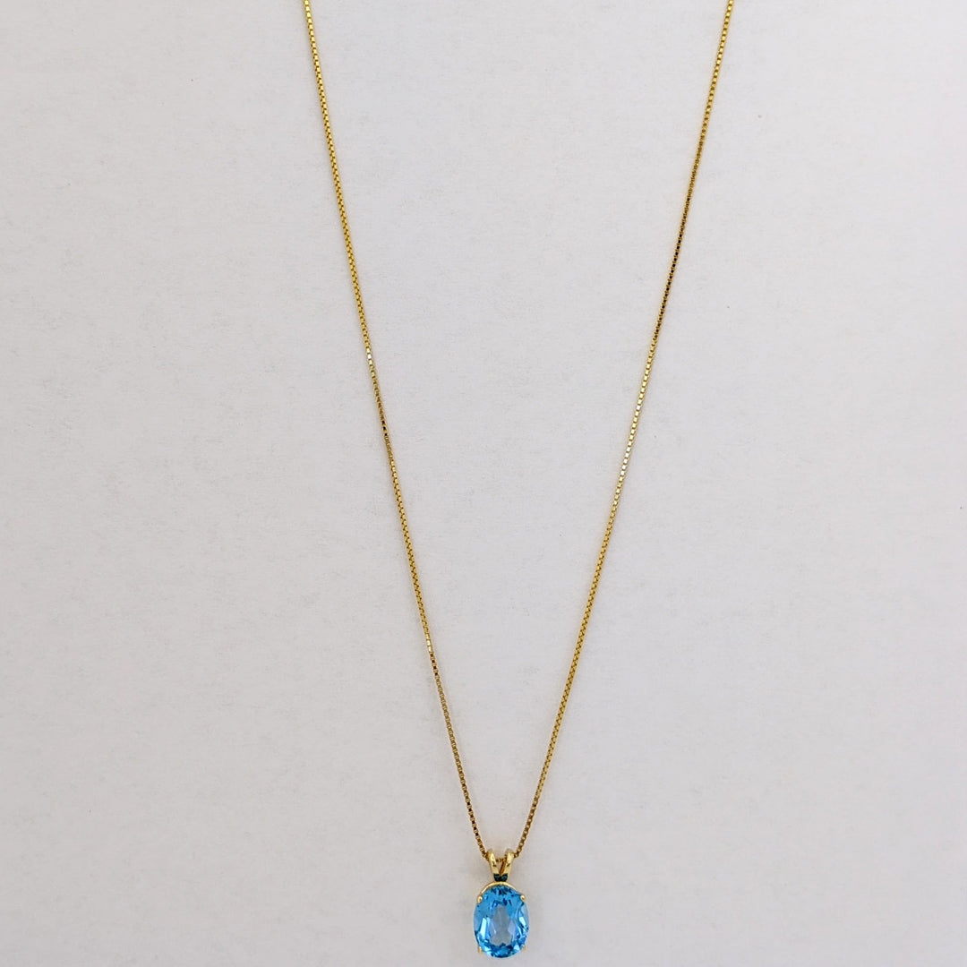 14K BLUE TOPAZ OVAL 7X9 ESTATE PENDANT &amp; CHAIN 2.6 GRAMS