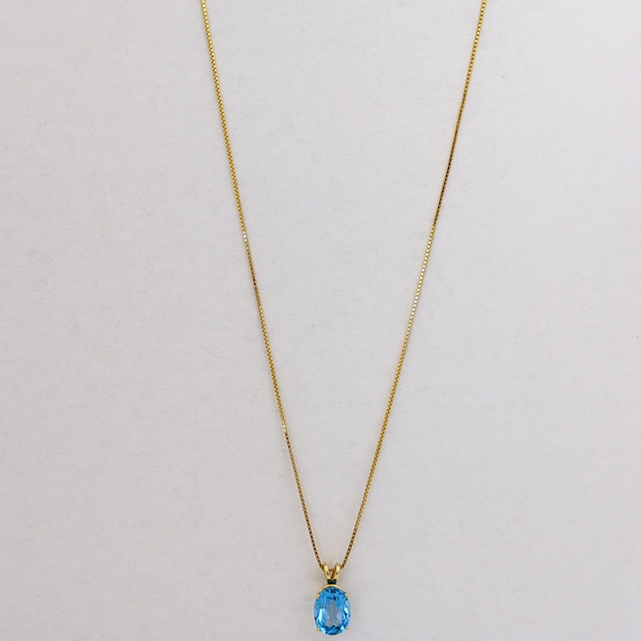 14K BLUE TOPAZ OVAL 7X9 ESTATE PENDANT &amp; CHAIN 2.6 GRAMS