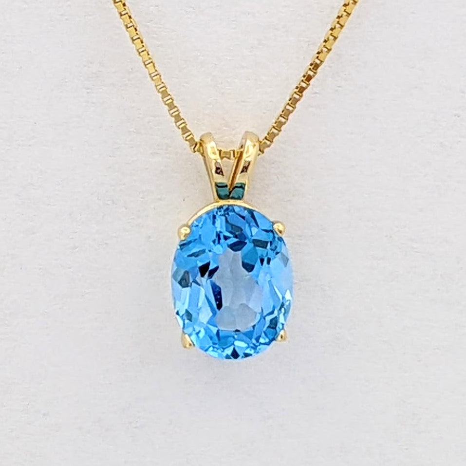 14K BLUE TOPAZ OVAL 7X9 ESTATE PENDANT &amp; CHAIN 2.6 GRAMS