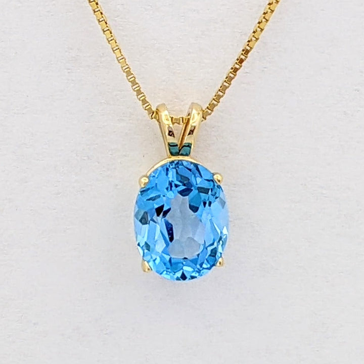 14K BLUE TOPAZ OVAL 7X9 ESTATE PENDANT &amp; CHAIN 2.6 GRAMS