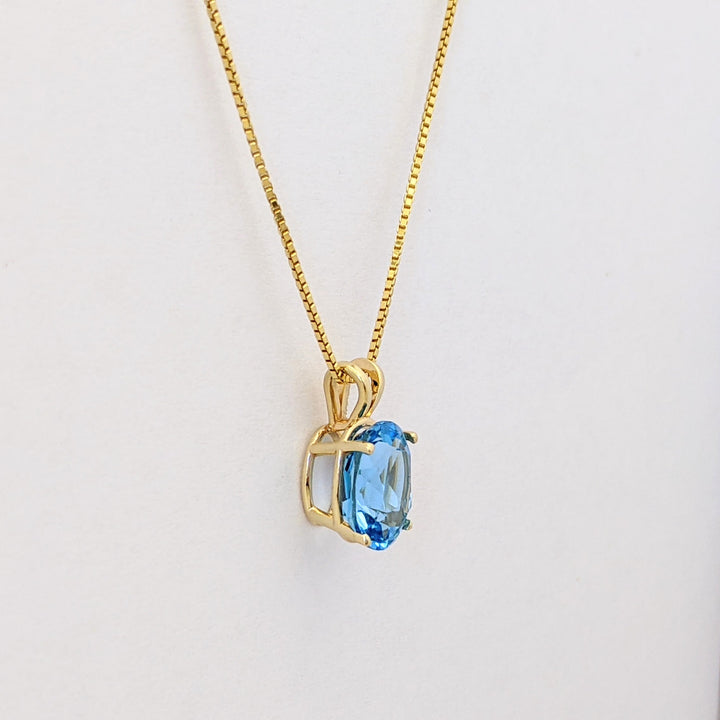 14K BLUE TOPAZ OVAL 7X9 ESTATE PENDANT &amp; CHAIN 2.6 GRAMS