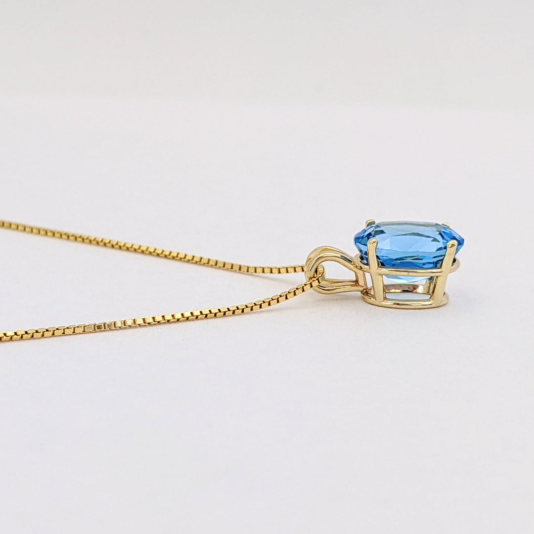 14K BLUE TOPAZ OVAL 7X9 ESTATE PENDANT &amp; CHAIN 2.6 GRAMS