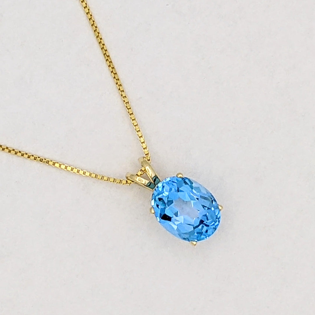 14K BLUE TOPAZ OVAL 7X9 ESTATE PENDANT &amp; CHAIN 2.6 GRAMS