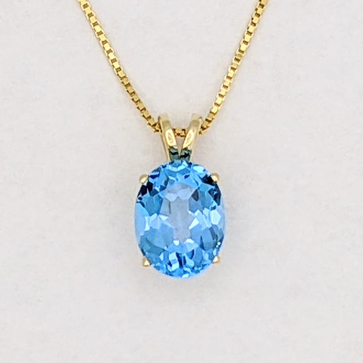 14K BLUE TOPAZ OVAL 7X9 ESTATE PENDANT &amp; CHAIN 2.6 GRAMS
