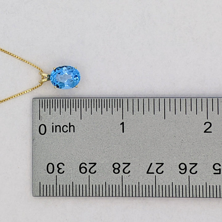 14K BLUE TOPAZ OVAL 7X9 ESTATE PENDANT &amp; CHAIN 2.6 GRAMS