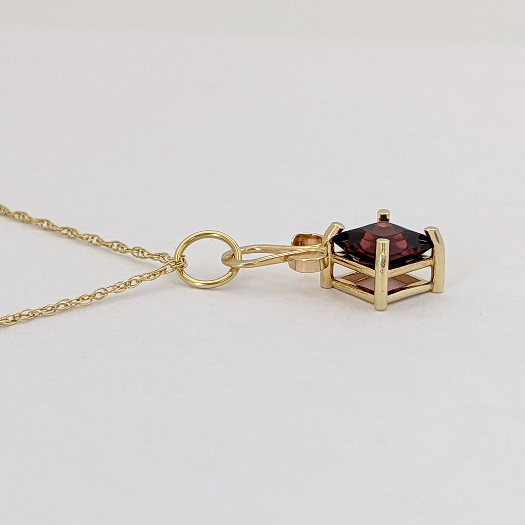 14K GARNET PRINCESS CUT 6MM ESTATE PENDANT &amp; CHAIN 1.7 GRAMS