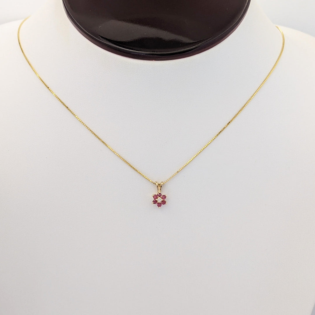 14K RUBY ROUND (6) 2MM WITH MELEE ESTATE PENDANT &amp; CHAIN 2.2 GRAMS