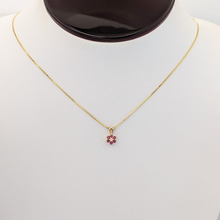 14K RUBY ROUND (6) 2MM WITH MELEE ESTATE PENDANT &amp; CHAIN 2.2 GRAMS