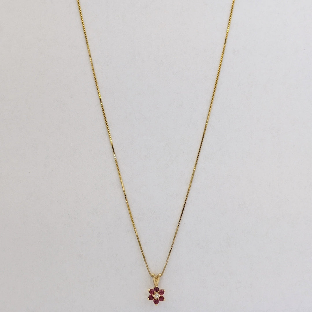 14K RUBY ROUND (6) 2MM WITH MELEE ESTATE PENDANT &amp; CHAIN 2.2 GRAMS