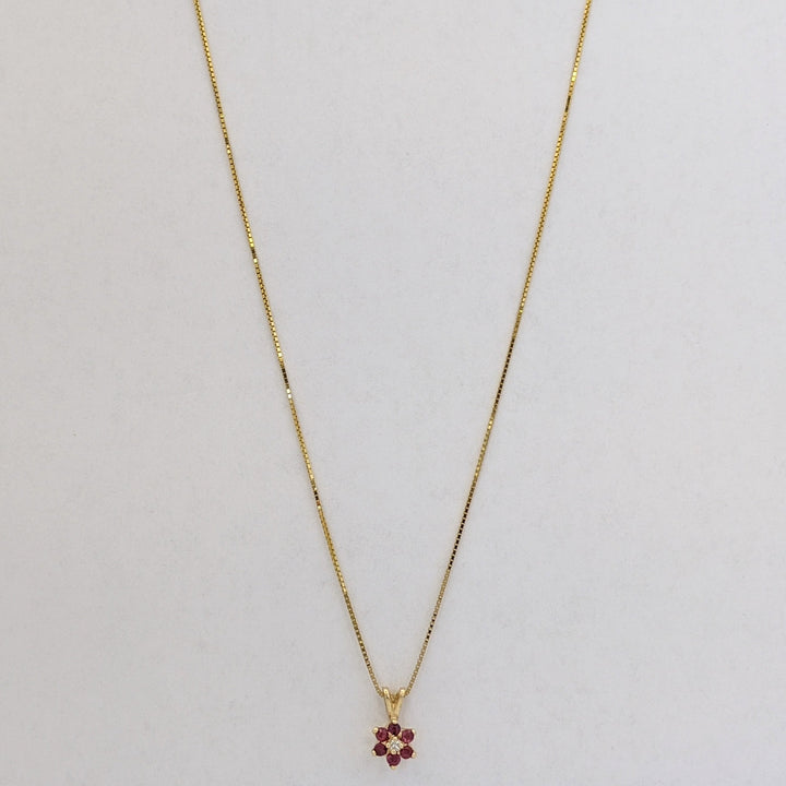 14K RUBY ROUND (6) 2MM WITH MELEE ESTATE PENDANT &amp; CHAIN 2.2 GRAMS