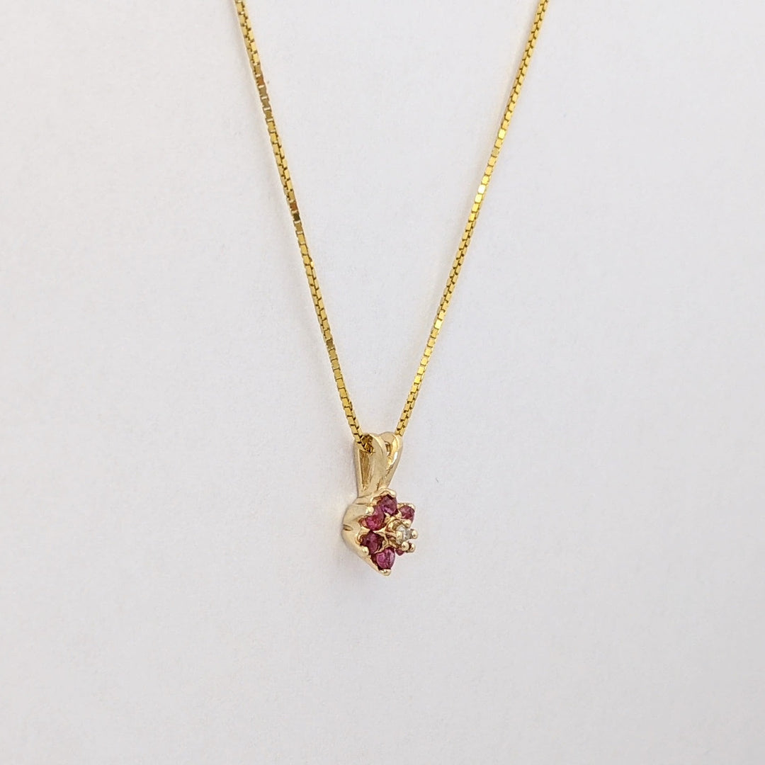 14K RUBY ROUND (6) 2MM WITH MELEE ESTATE PENDANT &amp; CHAIN 2.2 GRAMS